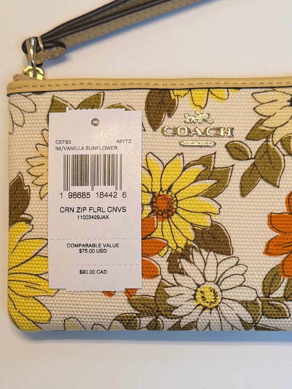 Coach Corner Zip Wristlet With Floral Print Vanilla Sunflower - Picture 7 of 7